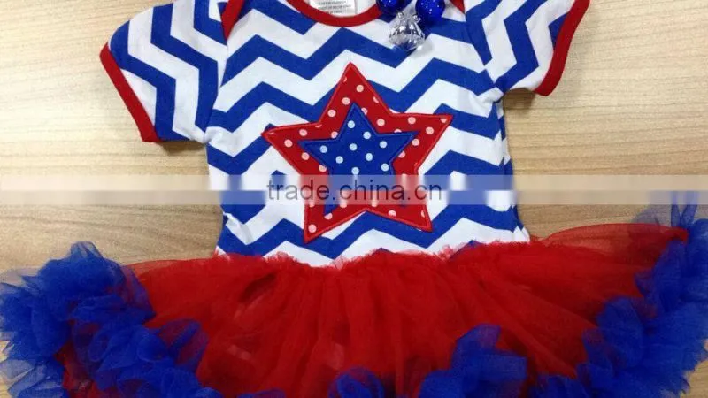 2015 hot sell baby girl July 4th chervon star romper with matching headband and necklace