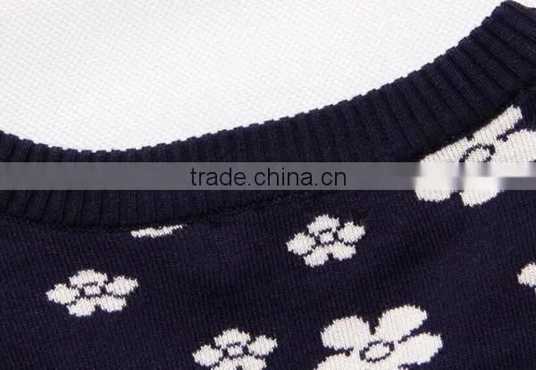 Jacquard Knitted Allover Flower Pcrew Neck Men Cardigan Sweater