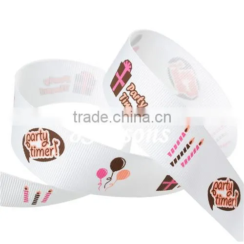 Multicolor "Party Time " Gift Box Pattern Baby Shower Decoration Terylene Satin Ribbon 25.0mm