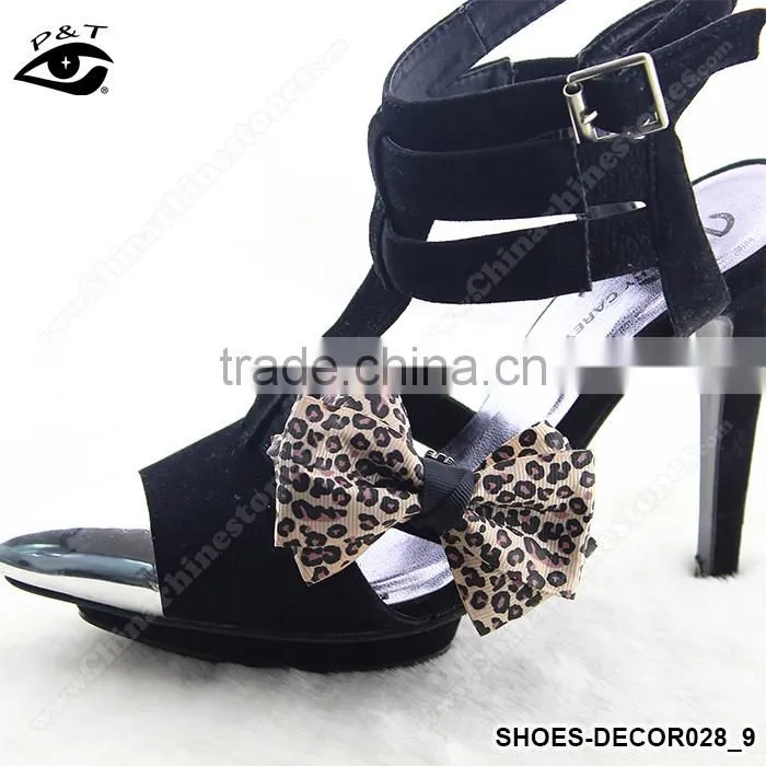 Leopard grain bowknot clip for shoes satin fabric bow tie ornament for dress bags clothing