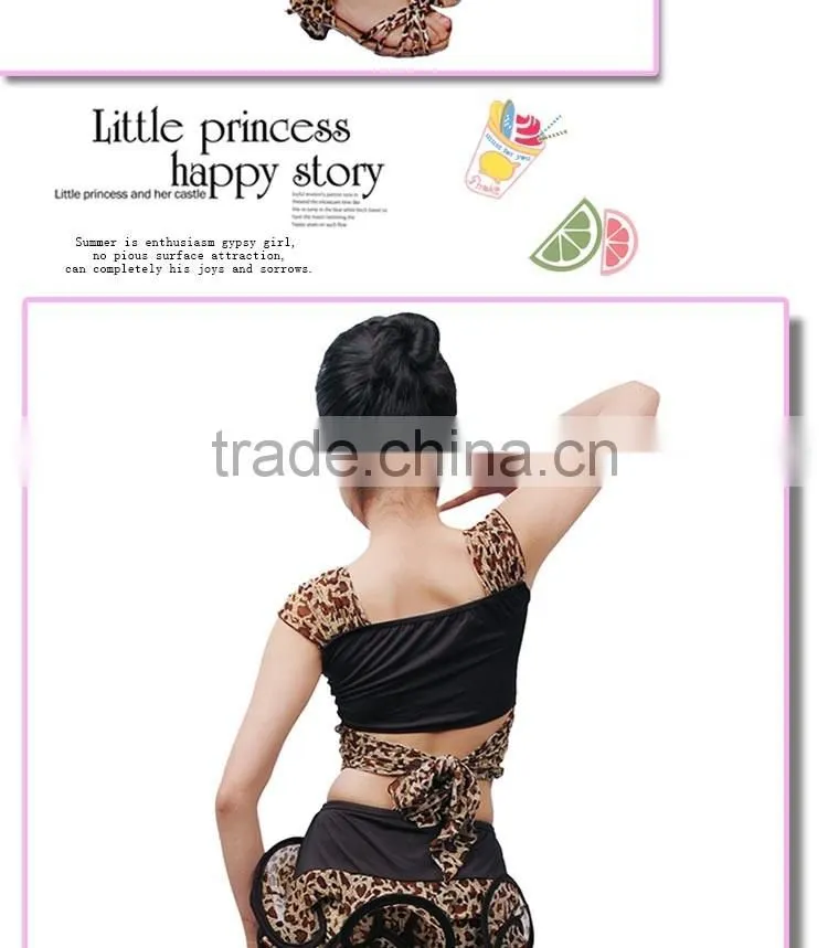 Children Girls Practice Latin Dance Dress Kids Leopard Sexy Vest Skirt Suit
