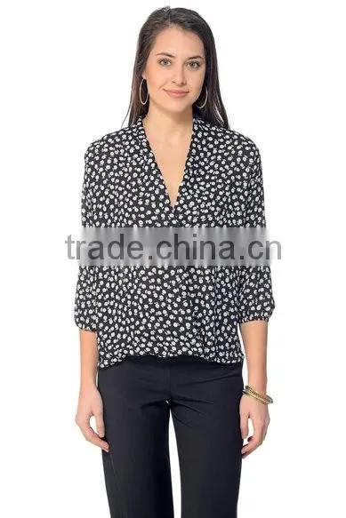 Womens Long Sleeve Chiffon Floral Printed Blouses Top Quality Ladies Latest Blouse Design Pictures
