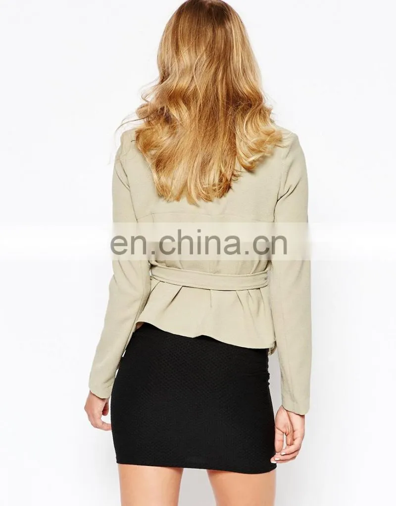 New Arrival Yoke overlay with Self-tie Waist Belt Drape Waterfall Lady Jacket