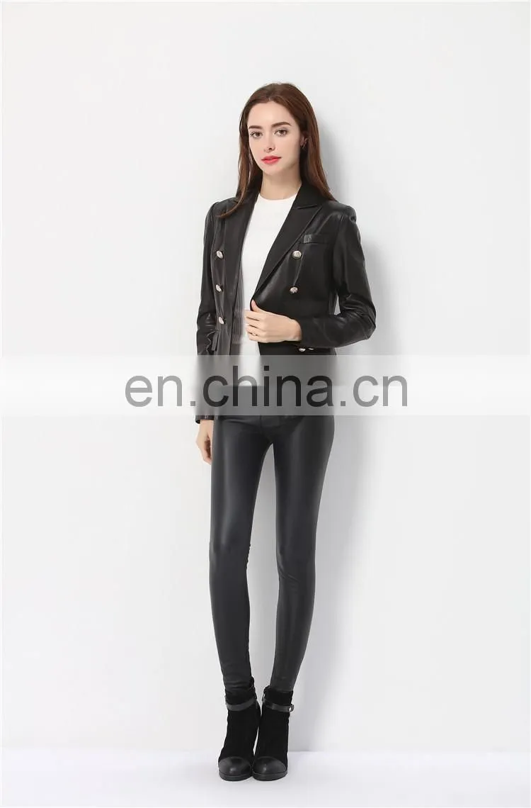 Lady Casual Spring Long Sleeve Beaded Leather Motorcycle Jacket