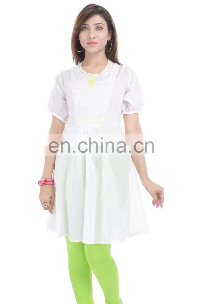 Indian Handmade Beaded Cotton White Tunic Hippe Women Dress Sexy Formal Tunic manufacturer