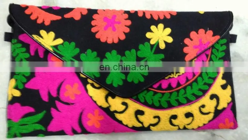 2015 New Product Classic multicolor sujani embroidery Envelope Clutch Bag,new fashion Ladies Pars Genuine Wal