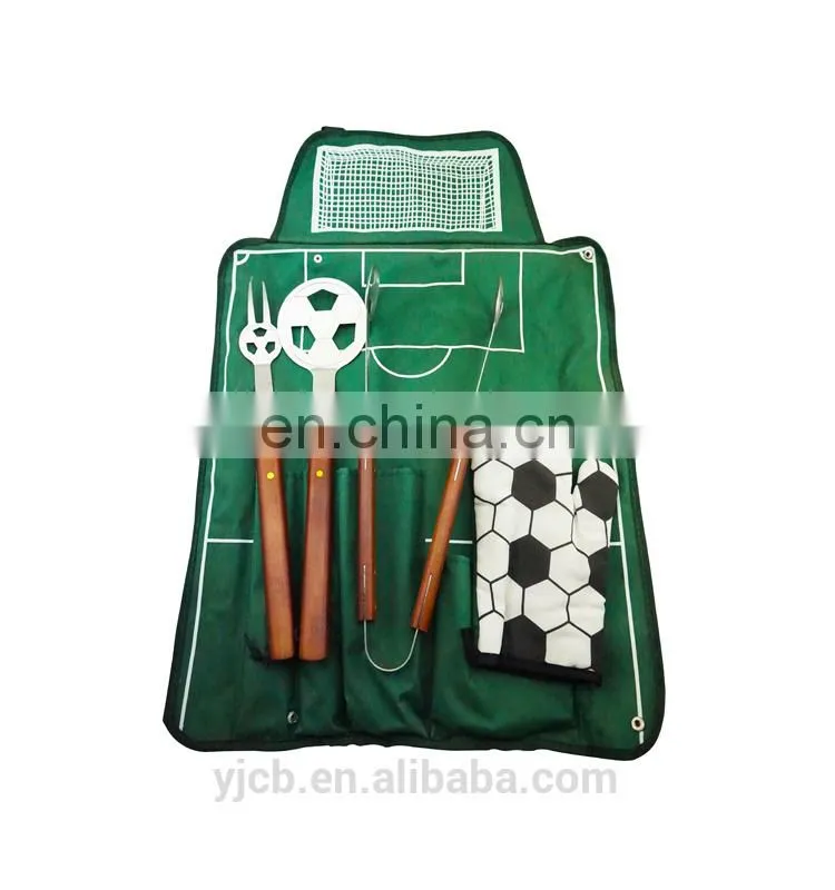 5pcs Football element bbq tool set portable bbq grill with football pattern cotton glove