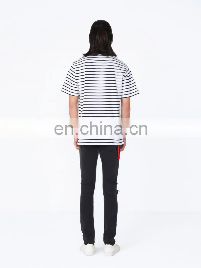 DiZNEW Design your own oversize mercerized cotton short sleeve striped t shirt
