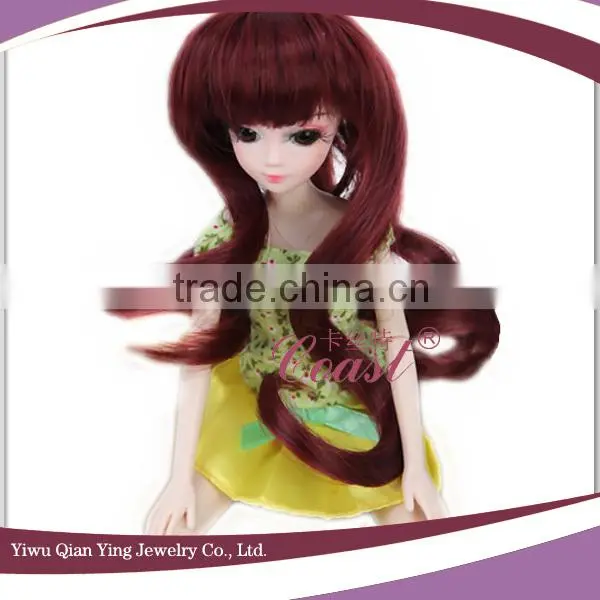 fashion brown curly synthetic hair wig for dolls