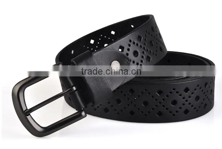 Black col of 38mm width cutout design for man's genuine leather belt