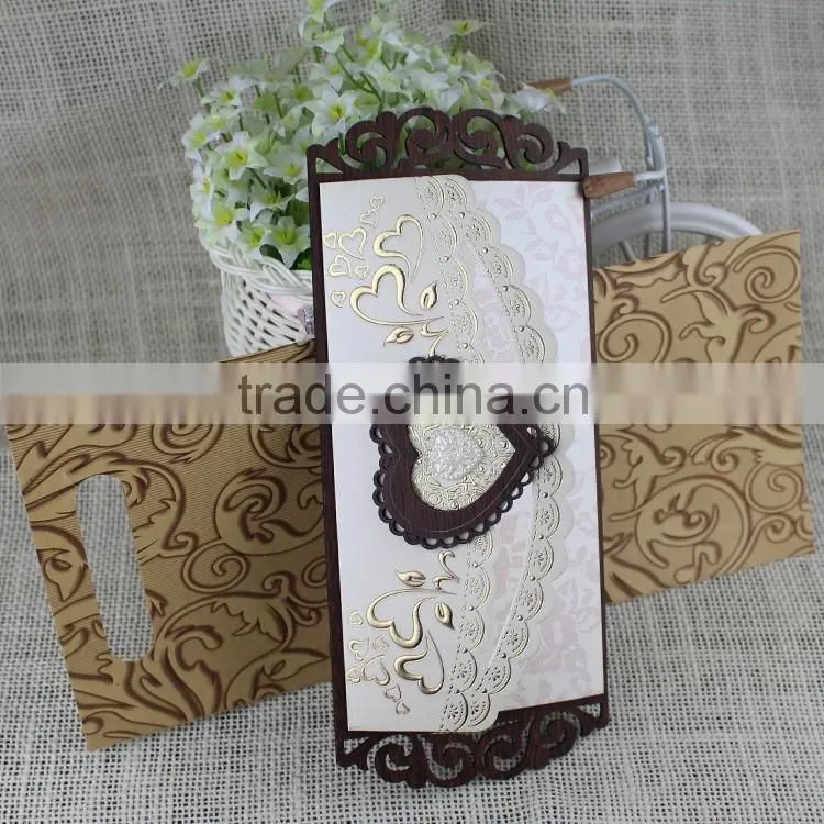 Wedding Favor Exquisite Custom Wooden Laser Cut Heart Wedding Invitations