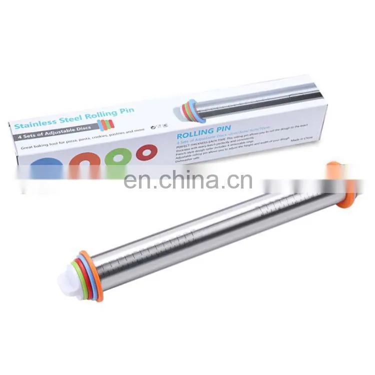Amazon Top Seller 17 inch Large Kitchen Dough Roller Adjustable Stainless Steel Rolling Pins For Baking