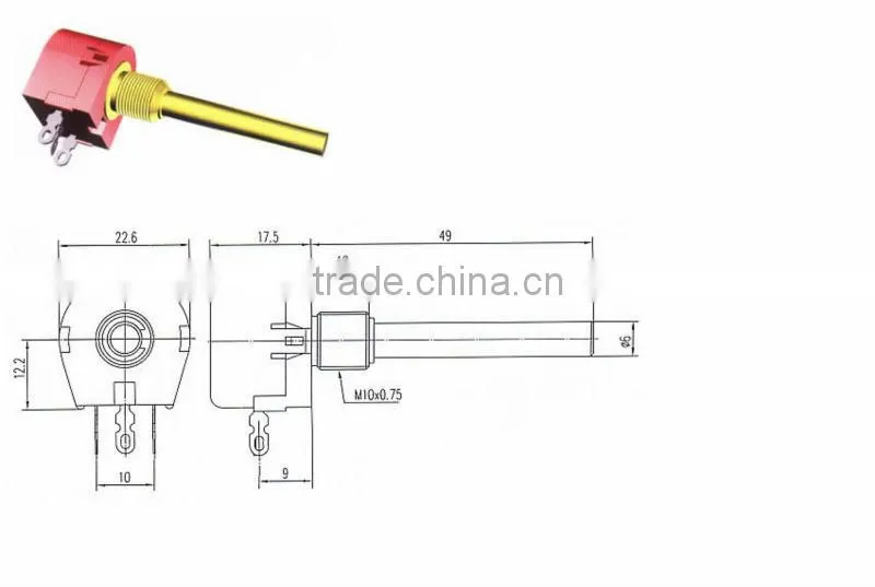 WX118 49mm long shaft carbon film wirewound potentiometer