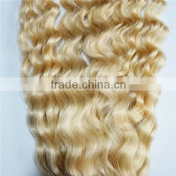 European blonde 613 color virgin deep wave curl hair extension weft