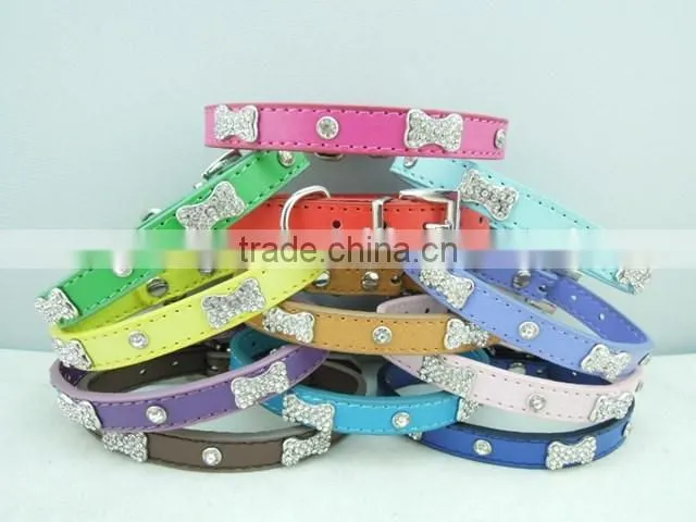 Pet collar manufacturers selling Crystal bone decoration dog collar