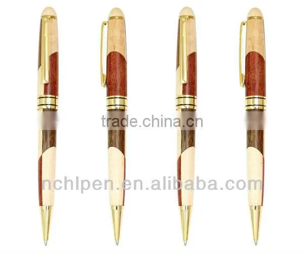 2014 High-End Customized Check Pattern Wooden Pen Set (Roller Pen & Ballpoint Pen)