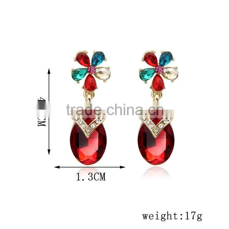 NEW Women Green Crystal Gold Plated Drop Dangle Earrings
