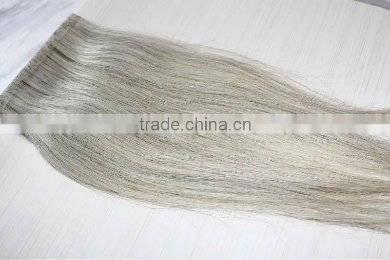 pu sikn human hair extension virgin grey hair extension