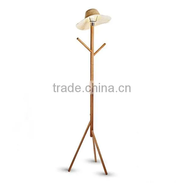 solid wood tripod white fabric shade floor lamp