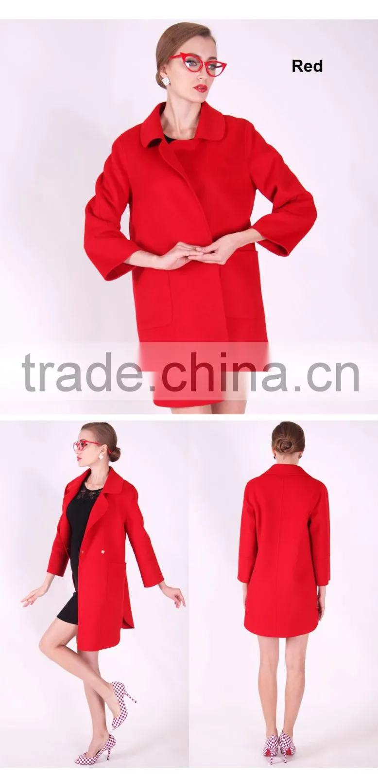 2016 New Design Spring Medium Length Women Slim Fit Wool Coat