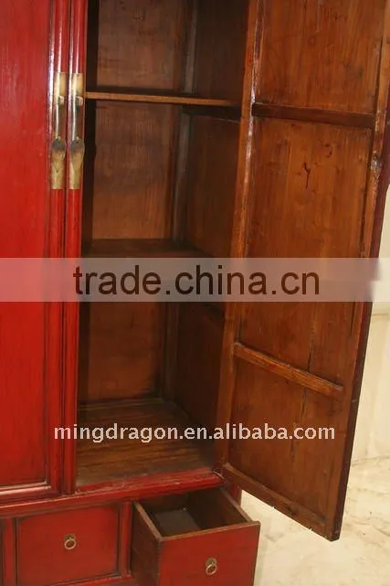 Chinese Antique Red Wedding Cabinet / Wardrobe