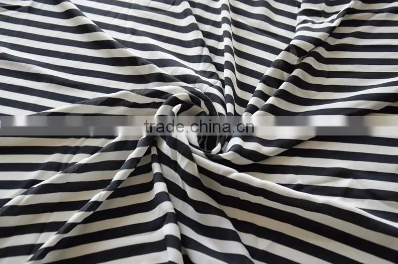 black and white stripe printing imitated silk fabric for lady