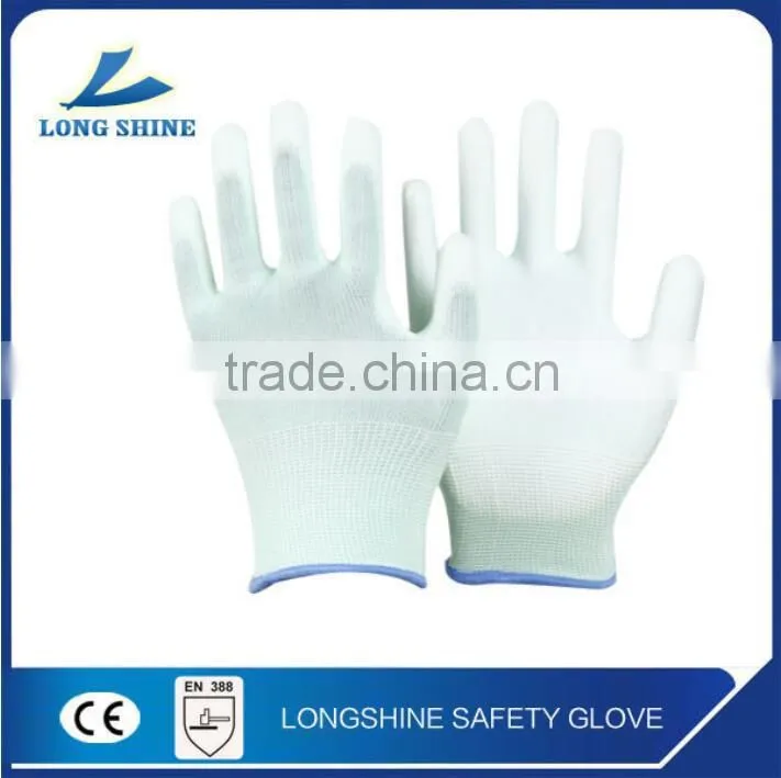 13G White Polyester Liner with White PU Palm Coated ESD Antistatic Safety Work Glove