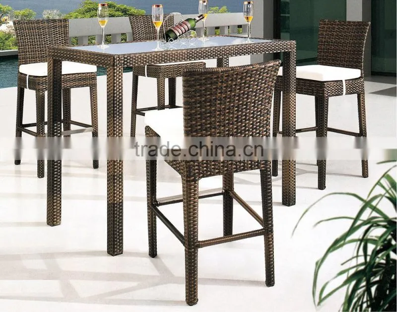 Outdoor Patio Plastic Resin Rattan Weaving Wicker High Back Bar Chairs