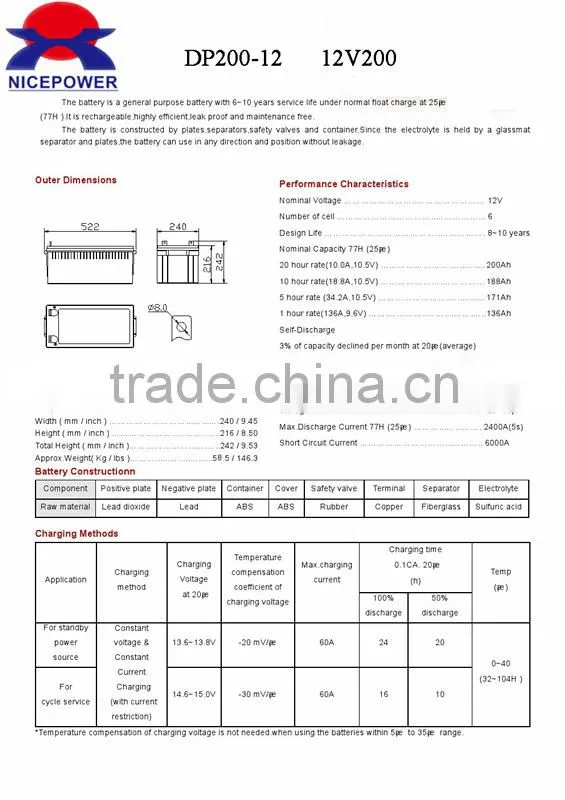 batteries 200 amp solar battery 100% capacity AGM battery