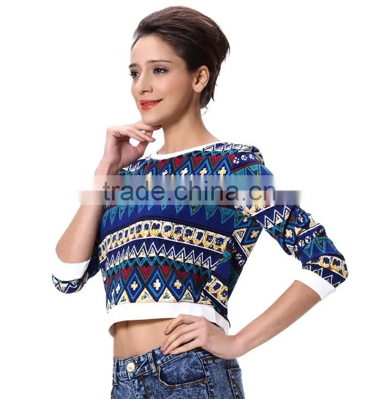 New Lady Women's Rainbow Printed O-Neck Long Sleeves Tops Blouses