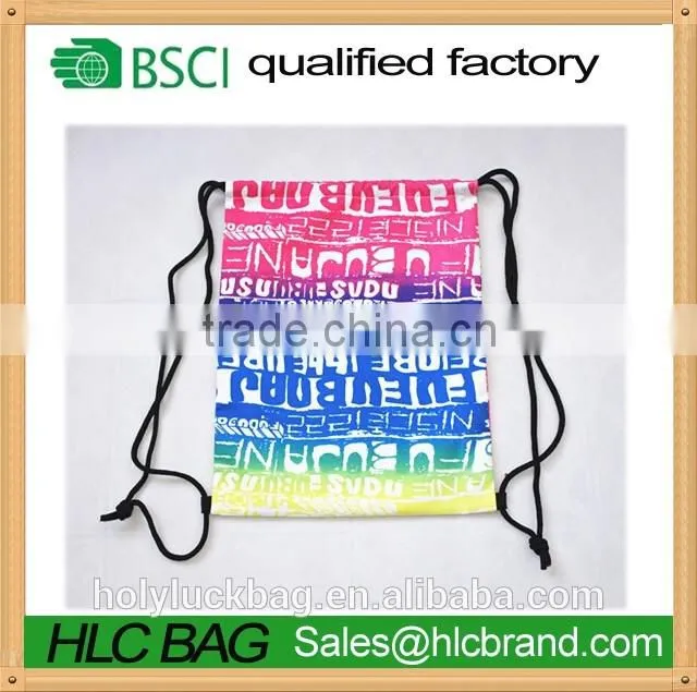 Fashion heat transfer print rainbow drawstring bag reusable rucksack