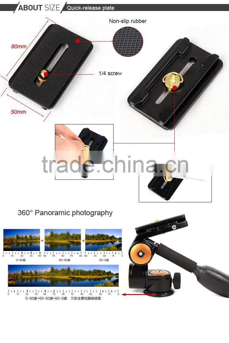 Aluminum Q80 3D Damping Tripod Head PTZ With Quick Release Plate