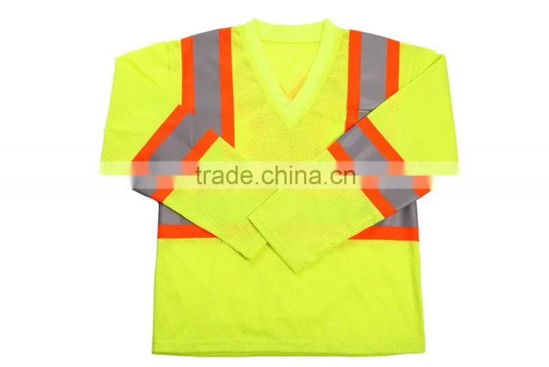 Polo Shirt With Reflective Tape Long Sleeves Summer Fashion High Visibility Safety Walking Shirt