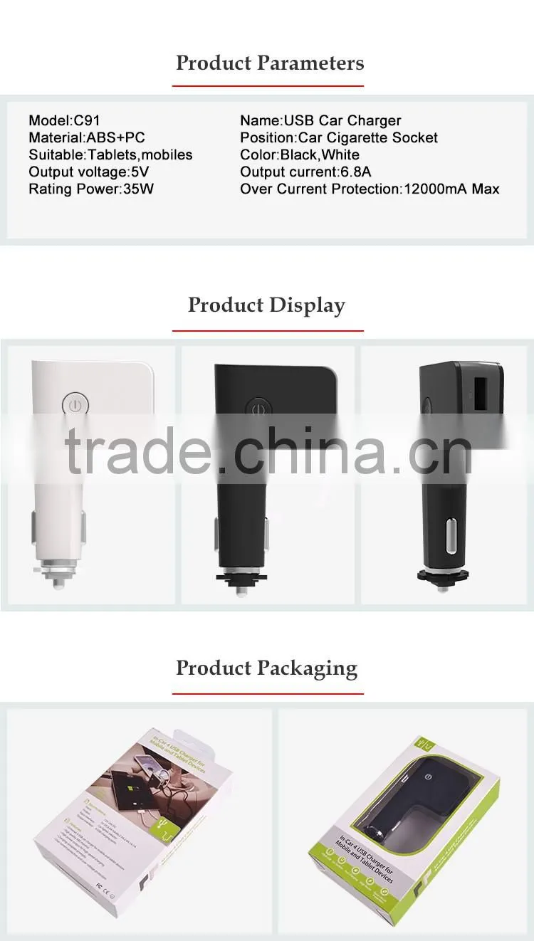 6.8a car charger with usb 12 to 24v dc input car usb charger