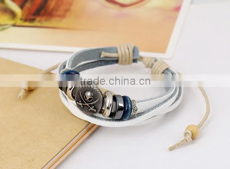 italian white leather bracelet, leather skull bracelets