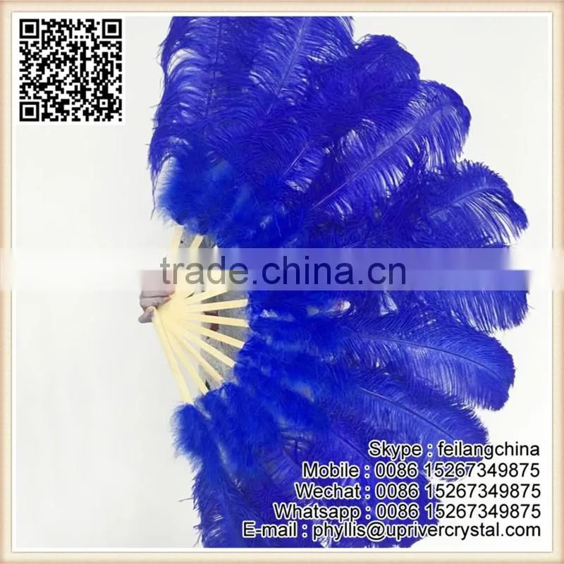 Top Sale Artificial 70-80cm Large Royal Blue Ostrich Tip Feather Fan