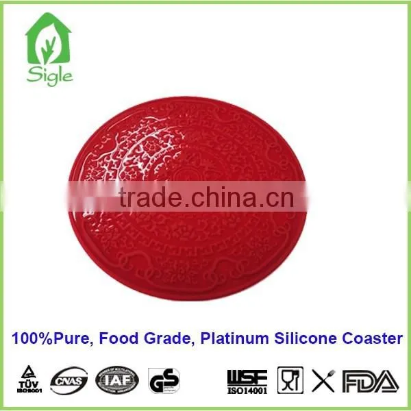 big size round india print silicone coaster/ silicone cup mat