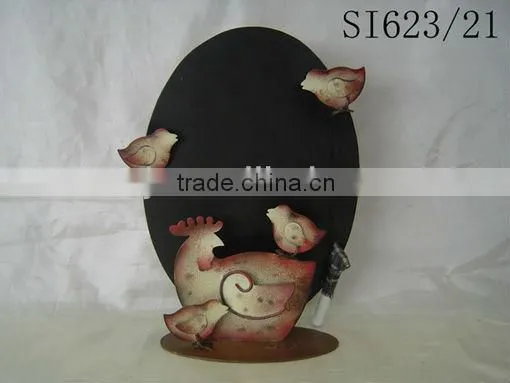 decorative metal chicken black chalkboard for home decoration, memo board, chalkboard