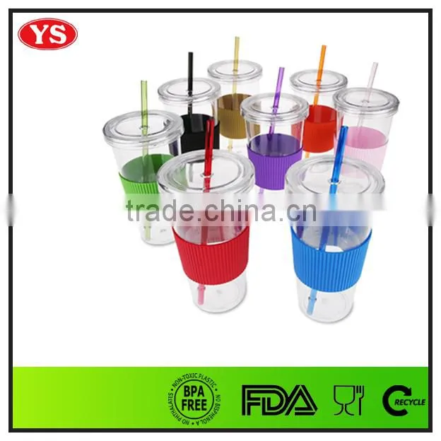 24oz single wall plastic drinking mug with lid and sleeve