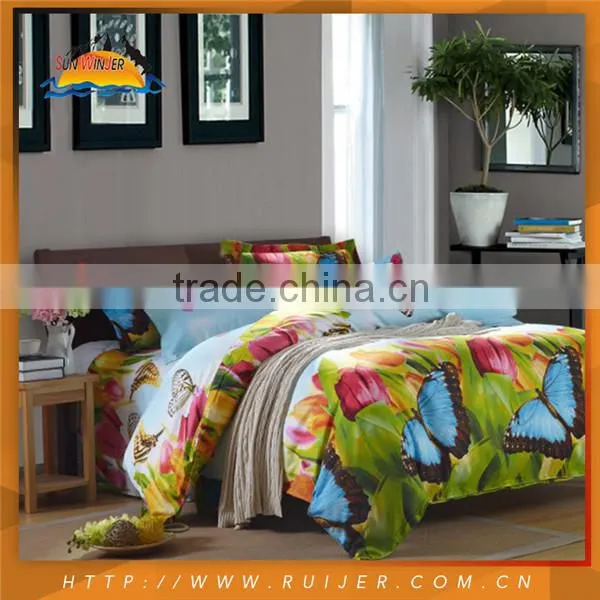 Reactive Printing Floral Design Colorful Quilt Bedspread Set