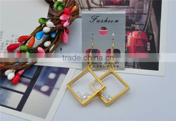 square locket earrings fashion new design stainles steel glass restone earrings for women