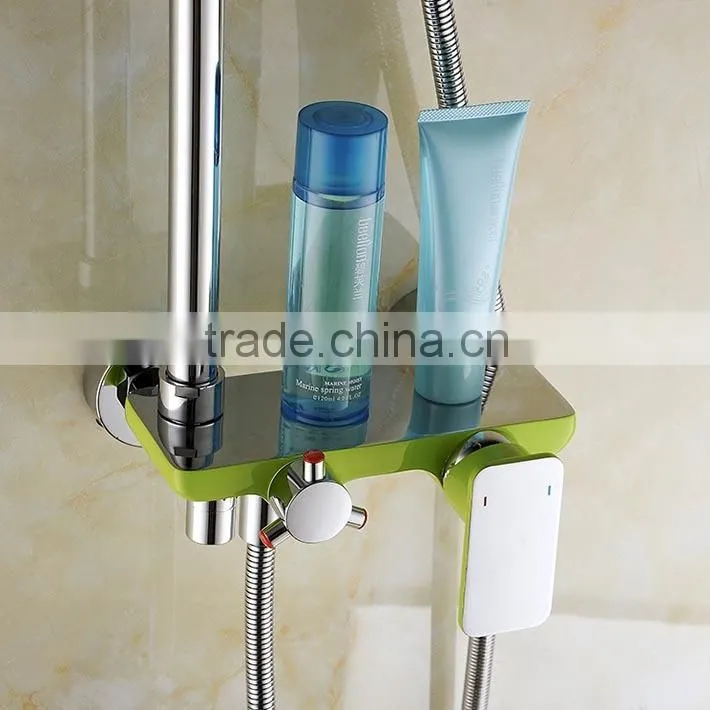 Colourful baking Varnish bath& shower rotate faucet set with ABS plastic rain shower head &hand shower