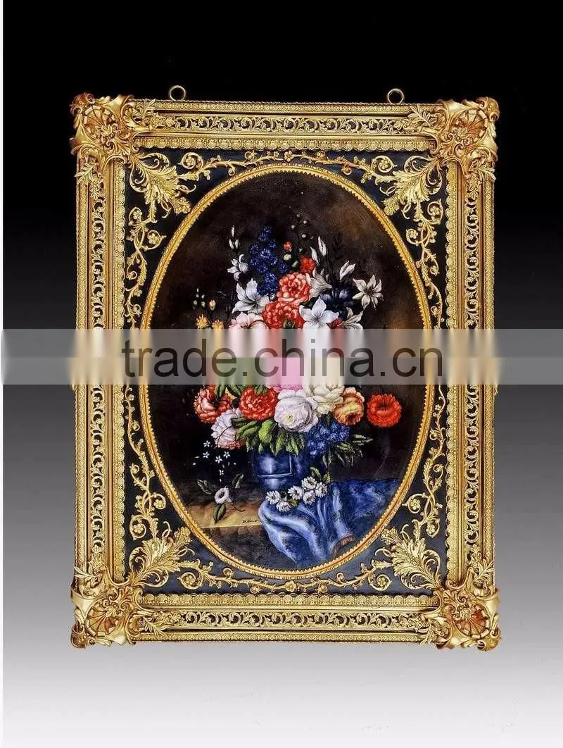 Luxury Fine Copper Cast Wall Mural, Gilt Copper Mounted Ceramic Wall Mural, Home Decorative Mural