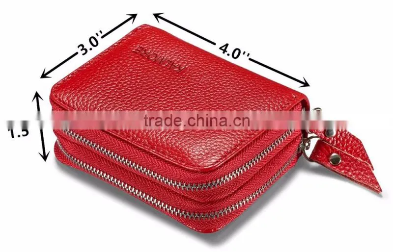 Women's Genuine Leather RFID Secure Spacious Cute Zipper Card Wallet Small Purse