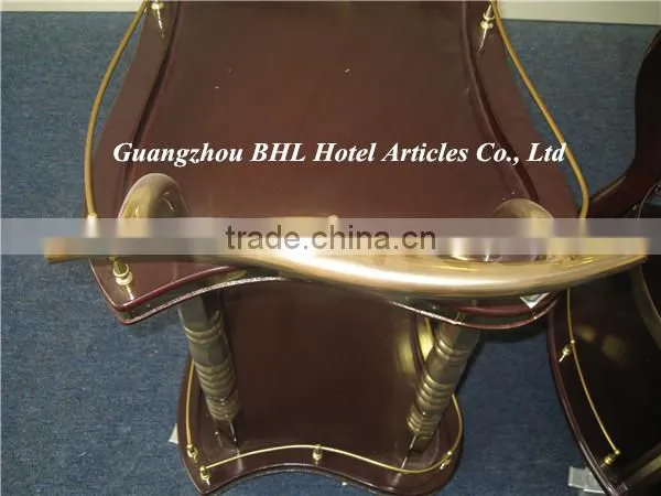 Guangzhou BHL Hotel Articles Roman Pillar Double-deck Golden hotel brass bar cart gold bar cart serving trolley
