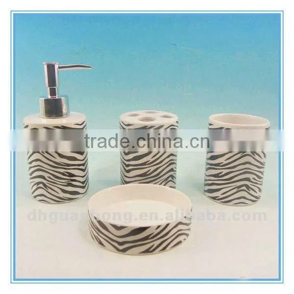 Hot sale full printing round white dehua 4pcs ceramic bathroom accessories