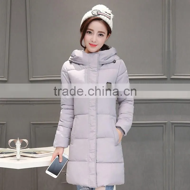 Korean women long hooded cotton padded jacket slim down jackets women 2016 winter coat