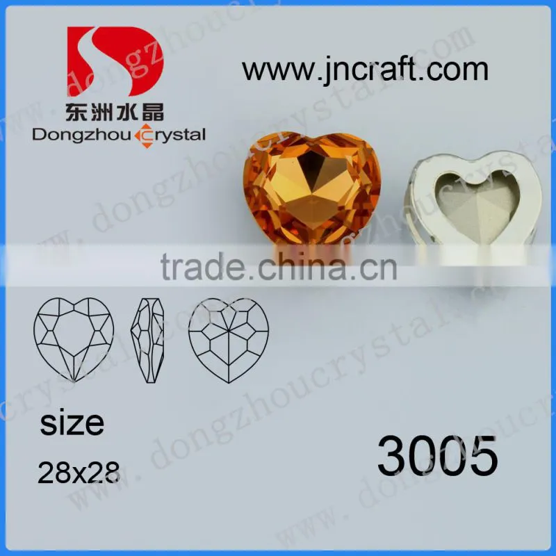 Colorful sew on heart shape crystal stone for decoration