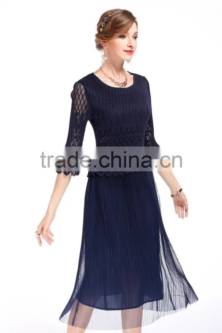 Ladies compression 3/4 transparent lace sleeve slim long dress