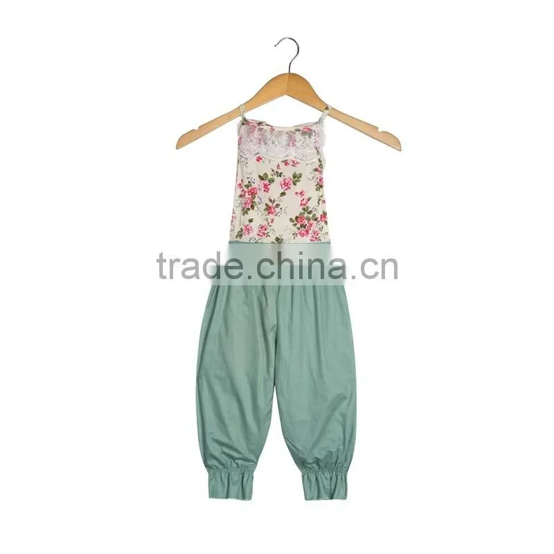 Wholesale Chiledren Flower Pattern Suspender Trousers Baby Clothes Romper Lace Jumpsuit For Girls